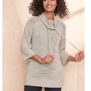 Garnet Hill SZ L Linen Cotton Blend Comfy Cowl Neck Pullover Tunic Length